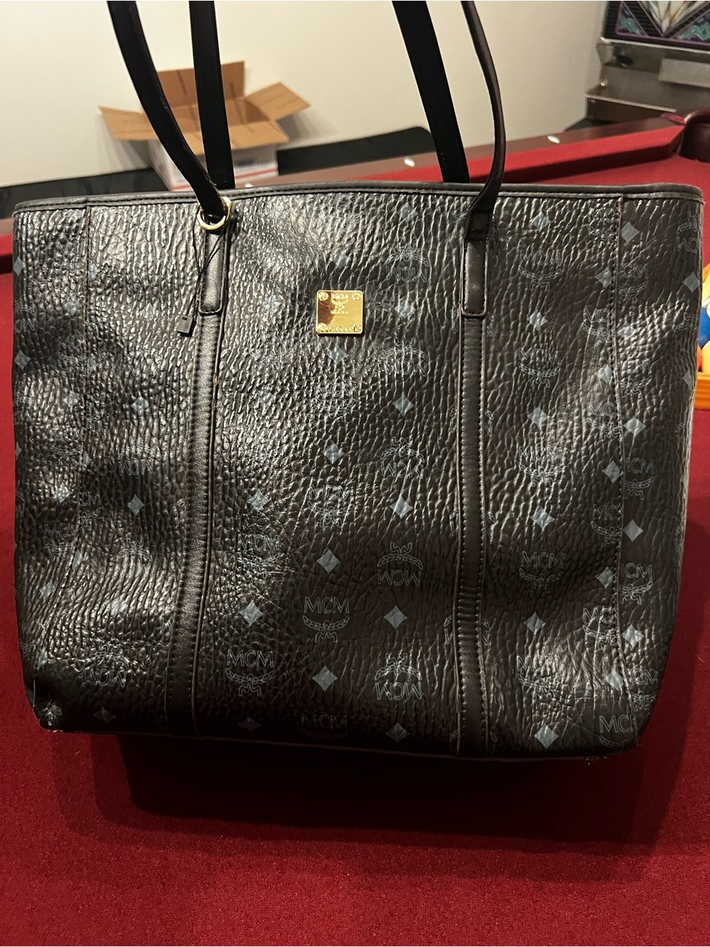 MCM Toni Top-Zip Shopper Medium Black Visetos Monogram Tote Bag